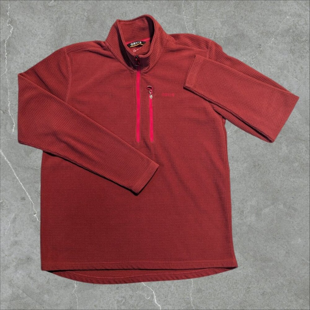 Orvis‎ Fishing Red Waffle Style 1/4 Zip Pullover Jacket Great Used Condition
